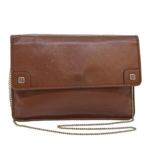 Authentic Christian Dior Chain Shoulder Bag Leather Brown